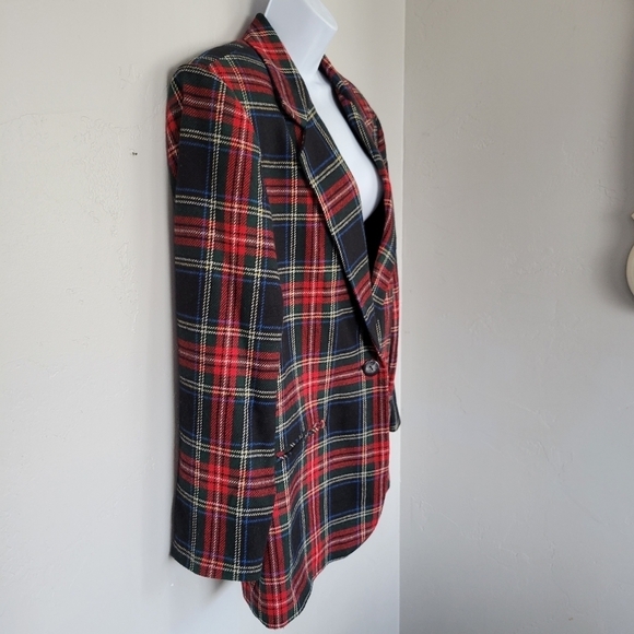 Prophecy Vintage Women's 14 Black Red Plaid Blazer 40% Wool Blend Yellow Blue - Picture 5 of 8